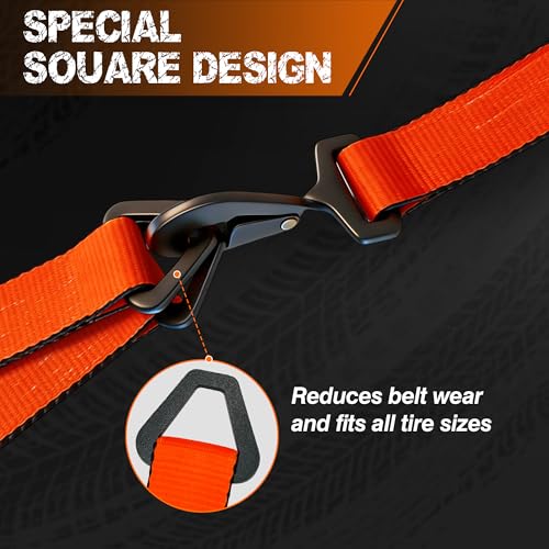 2'' x 96'' Car Trailer Tie Down Straps with Snap Hook for Trailers Heavy Duty, 10,000 lbs Break Strength, 4-Pack Steel Ratchet, 4 Adjustable Car Hauler Straps, 4 Axle Straps - color: Orange