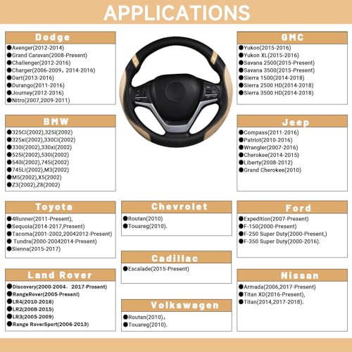 Cxtiy Pickup Truck Steering Wheel Cover – Sporty Fahsion Non-Slip Premium Leather Universal 15.5-16 Inch Steering Wheel Grip Set for Men Women (Beige) - color: Beige