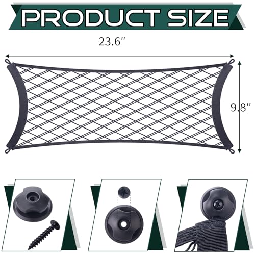 JINGKE 2 Pcs Small Cargo Net Pocket Elastic Mesh Netting Car Mesh Pouch with Screws and Hooks for Trunk RV Boats Home Cargo Storage (23.6'' x 9.8'') - size: 23.6'' x 9.8''