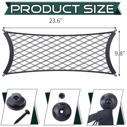JINGKE 2 Pcs Small Cargo Net Pocket Elastic Mesh Netting Car Mesh Pouch with Screws and Hooks for Trunk RV Boats Home Cargo Storage (23.6'' x 9.8'') - size: 23.6'' x 9.8''
