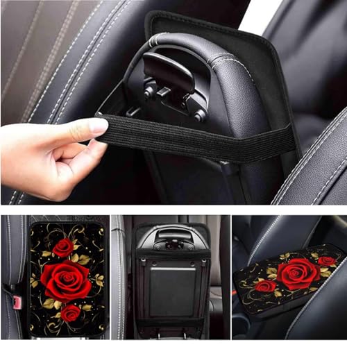 Red Rose 6pcs Car Steering Wheel Cover Set Flower Print Cup Coaster Handbrake Gear Cover Car Interior Accessories Fit Vans Trucks,SUV - color: Red Rose