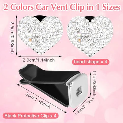 Tyqour 4Pcs Bling Heart Car Air Vent Clips Charms Air Conditioning Outlet Clip Crystal Rhinestone Universal Car Interior Decorative Accessories for Women Girls