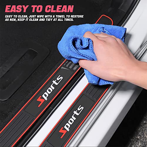 4PCS Car Door Sill Plate Protectors, Auto Door Entry Guards Sill Scuff Cover Panel Step Protector, PVC Rubber Anti-Scratch Front Rear Door Pedal, Car Accessories for Most Vehicles (Black/Sport) - color: Black/Sport