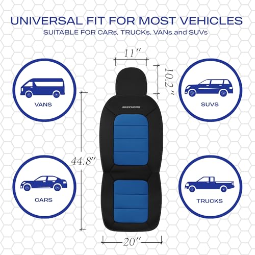 Skechers Memory Foam Car Seat Covers,Thick Cool Touch Fabric Seat Covers,Front Seat Cover Airbag Compatible,Automotive Comfort Protection for Most Cars,Vans,Trucks,SUV,Blue
