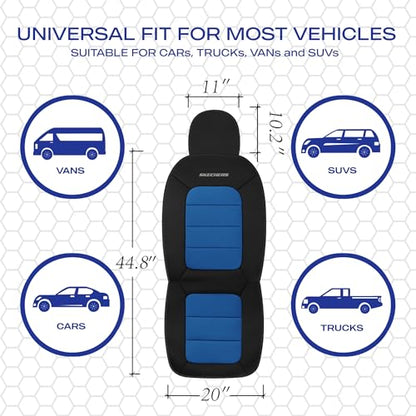 Skechers Memory Foam Car Seat Covers,Thick Cool Touch Fabric Seat Covers,Front Seat Cover Airbag Compatible,Automotive Comfort Protection for Most Cars,Vans,Trucks,SUV,Blue