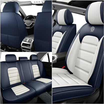 Car Seat Covers for Kia K5 2021-2026, Premium Nappa Leather, Waterproof, Anti-Slip, Full Coverage, Airbag Compatible, Breathable, All-Weather, Easy Install (5 Seats, Blue&White) - color: 5 Seats - Blue&White, size: Kia K5 2021-2026