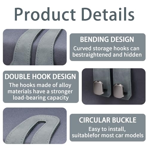 2 Pack Car Seat Headrest Hooks for Purses and Bags, Car Purse Holder With Double Metal Hooks, Headrest Back Seat Handbags Hook, Universal Car Purse Hanger, Cute Car Hanging Accessories, Grey - color: 2pcs Grey