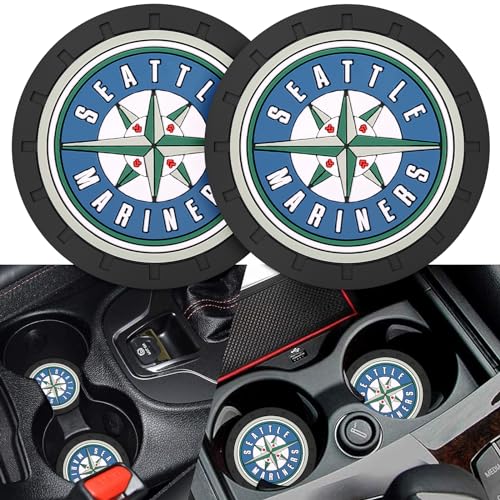 2PCS Car Cup Holder Coaster,Auto Cup Holder Insert Coaster for Seatle Mariners Baseball Fans, Non-Slip Car Drink Holder Coaster, Car Interior Accessories, Seatle Mariners - color: For Marirs