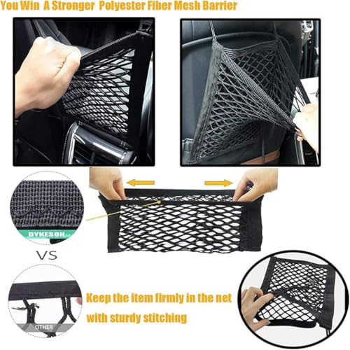 DYKESON Dog Car Net Barrier Pet Barrier with Car Mesh Organizer for Dog & Child, Safety Divider with Upgraded Storage Pouch, Easy Install for Cars & SUVs