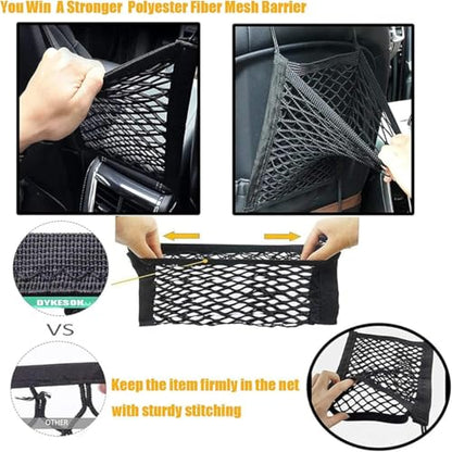 DYKESON Dog Car Net Barrier Pet Barrier with Car Mesh Organizer for Dog & Child, Safety Divider with Upgraded Storage Pouch, Easy Install for Cars & SUVs