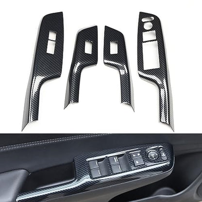 for Honda Civic 2012 2013 2014 2015 Carbon Fiber Style ABS Door Window Lift Buttons Cover Trim, Brake Handle Handbrake Cover, Air Condition Panel Cover Trim (Door Window Lift Panel Trim) - style: Door Window Lift Panel trim