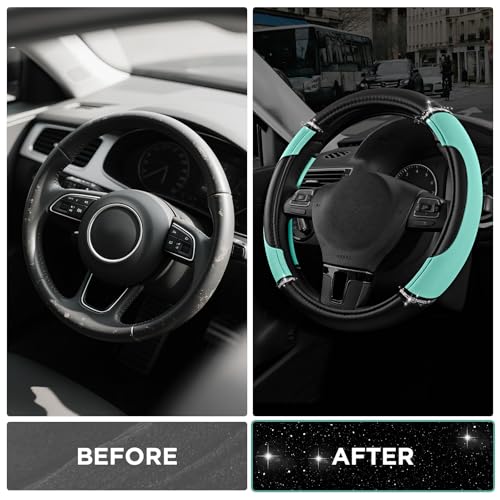 Road Comforts Leather Steering Wheel Cover - Made with PVC Leather - Anti-Slip, Universal Fit 14 1/2 inches to 15 inches - Mint - color: Mint