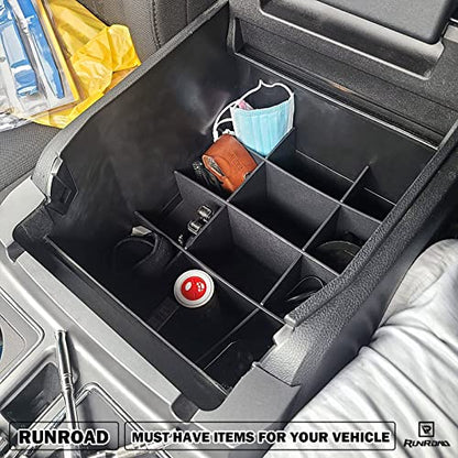 RUNROAD Center Console Organizer Dividers Compatible with Ford F150 2015-2020 (Full Console with Bucket Seats ONLY) Accessories, Insert Tray Divider Armrest ABS Secondary Storage