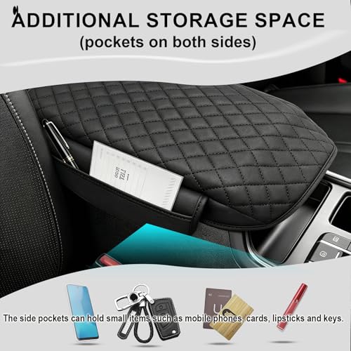 Center Console Cover with Side Pocketes for Kia Sorento 2021-2026 Accessories, Armrest Cover Thickened PU Leather Car Armrest Box Cushion Pad Protector Diamond Stitching - size: for Kia Sorento 2021-2026
