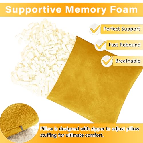 1 MIDDLE ONE 2 Pack Small Pillow, Memory Foam Mini Pillow 11 X 7 Inches for Travel, Sleeping, Nap and Neck, Knee, Lumbar Support, Tiny Cushion for Pet, Dogs (Golden Yellow) - color: Golden Yellow, size: 11x7 inch