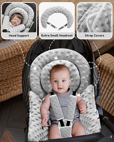 BOMOLOUR Infant Car Seat Insert with Removable Cushion for Baby Preemie Newborn Infant, Reversible carseat Insert Head Body Support Fits for Stroller, Baby Swing, Rocker, Bouncer, Bassinet - Grey