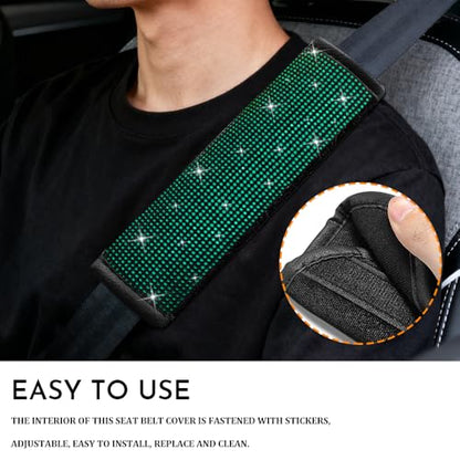 2PCS Bling Seat Belt Covers, Seat Belt Cover Pad, Car Seatbelt Shoulder Pads with Rhinestone, Auto Accessories Comfortable Automotive Neck Shoulder Mat Cushion for Car Truck SUV (Green) - color: Green