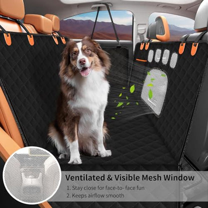 Back Seat Pet Cover for Dogs with Mesh Window - Tesla Model 3, SUV, Sedan, 600D Waterproof Heavy Durable Hammock, Scratch Proof Nonslip with Seatbelt, Dog Car Seat Cover for Back Seat