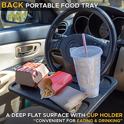 EcoNour 2 in 1 Car Steering Wheel Desk | Tray for Laptop Car Mount with Pen Holder | Desk Console for Car | Food Tray for Eating with Drinks Holder | Multipurpose Travel Car Accessories - size: Medium-Black