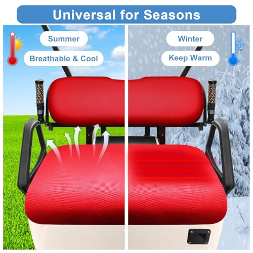 Universal Golf Cart Seat Covers Set for EZGO TXT/ RXV, Club Car DS/ Precedent, Yamaha G29/ Drive 2 Front Seats, Durable Breathable Bench Seat Covers Washable Polyester Mesh Cloth Without Log, Red - color: Red