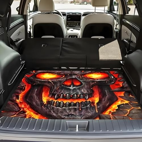 Universal Car Trunk Mat 29" x 39", Skull Flame Design All Weather Trunk Protection Cargo Liner, Durable Cargo Mat Rear Trunk Liner, Stylish Vehicle Interior Accessories Suitable for Most Car Models - color: Skull Flame Design