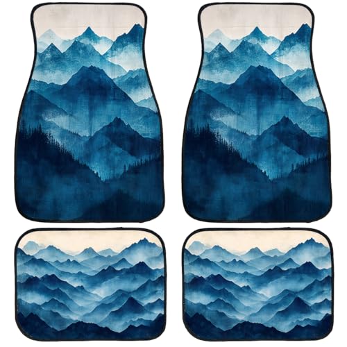 Abstract Car Floor Mats Set of 4 Blue White Mountain Block Art Carpet Front Rear Carpets Mat Non-Slip Auto Car Accessories Universal Fit Car Accessories for Truck - color: Abstract Blue White