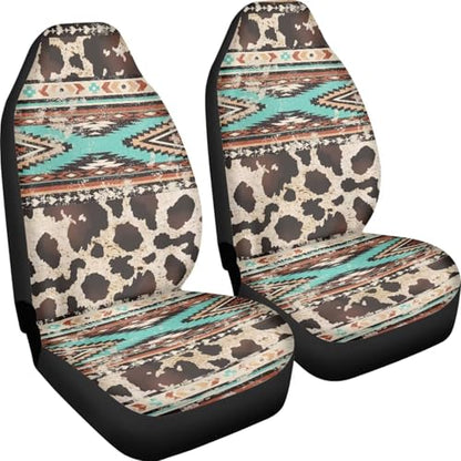 Car Seat Covers Front Seats Only for Women Men Auto Seat Covers Set of 2 Pack Bucket Cover for Cars SUV Truck Sedan, Easy to Install（Aztec Ethnic Cow Leopard Print 83） - color: Aztec Ethnic Cow Print 83