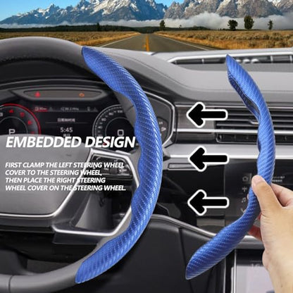 2pcs Universal Fit Carbon Fiber Steering Wheel Cover, Anti-Skid Steering Wheel Cover/Segmented Steering Wheel Protector/Car Interior Accessories (Blue) - color: blue