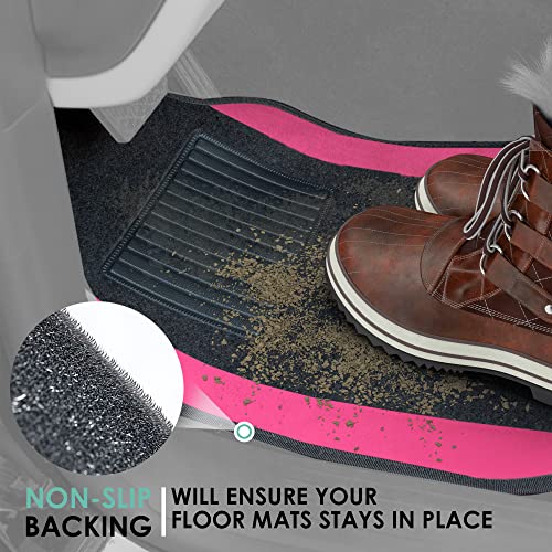 FH Group Automotive Floor Mats – Universal Fit Premium Carpet Car Mats with Driver Heel Pad, Full Set for Cars, SUVs & Trucks - Pink - color: Pink