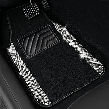 CAR PASS Bling Diamond Car Floor Mats, Shining Rhinestone Carpet Sparkly Glitter Crystal with Anti-Slip PVC Heel Pad Waterproof Universal Fit Automotive SUV,Sedan,Van,Cute Girl Women,4pcs Black Sliver - color: Silver Diamond