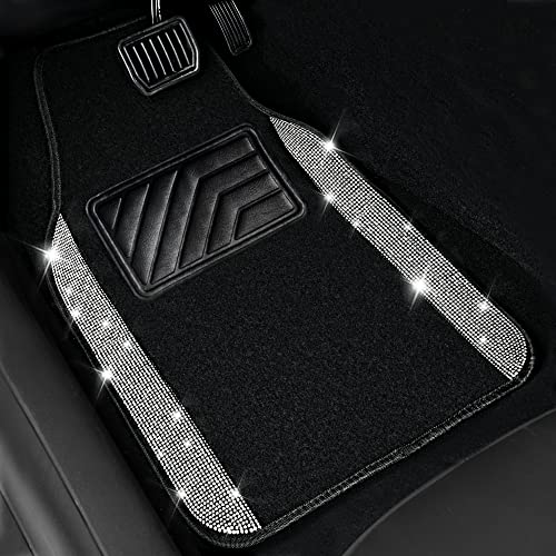 CAR PASS 3 Row Bling Diamond Car Mats Shining Carpet Rhinestones Sparkly Glitter Floor Mats Anti-Slip PVC Heel Pad Universal for Automotive SUV,Sedan,Van, 3rd Row 2 Rear for Girl Women, Black Silver - color: Black White