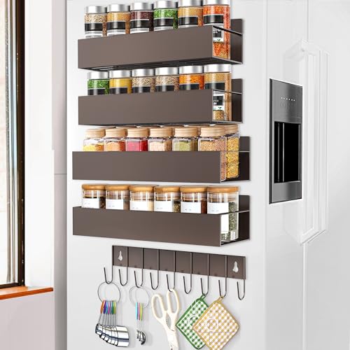 Magnetic Spice Rack Organizer for Fridge Seasoning Organizer for Kitchen storage with Screw Magnetic Shelf with Hook for Refrigerator and Oven (4pack1hook-Bronze) - color: 4pack1hook-Bronze