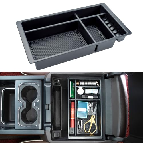 Compatible with (2014 2015 2016 2017 2018) Chevy Silverado/GMC Sierra， (2015-2020) Chevy Suburban/Tahoe/GMC Yukon Center Console Organizer Tray Accessories - Full Console w/Bucket Seats ONLY