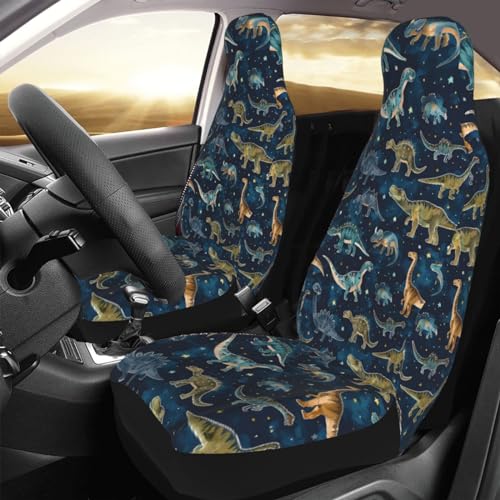 Dinosaur Pattern Front Seat Covers 2 Pack, Vehicle Seat Protector Car Mat Covers, Fit Most Bucket Seats - color: Dinosaur Pattern