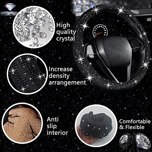 NBTEPEM 27 PCs Black Bling Car Accessories Set for Women, Steering Wheel Covers Universal Fit 15 Inch, Bling License Plate Frame, Bling Phone Holder, Bling Car Coasters (Black Diamond) - color: Black Diamond