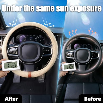 Universal Car Steering Wheel Cover for Summer, Non-Slip Breathable Cooling Steering Wheel Cover Protector with Brown Mark Upgraded Silicone Inner Ring for Summer D Shape & Round Shape, Khaki - color: Khaki Brown