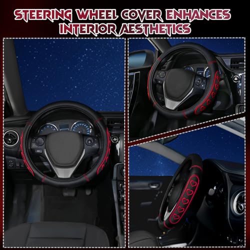 Ventilated Heart-Shaped Steering Wheel Cover with Anti-Slip Leather Grip. Compatible with Ford, Toyota, Honda, Nissan, and Chevrolet Vehicles for 14.5-15.2 inch Round Steering Wheels. - color: Love Red