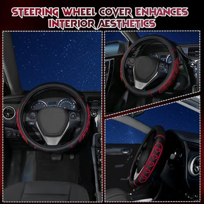 Ventilated Heart-Shaped Steering Wheel Cover with Anti-Slip Leather Grip. Compatible with Ford, Toyota, Honda, Nissan, and Chevrolet Vehicles for 14.5-15.2 inch Round Steering Wheels. - color: Love Red