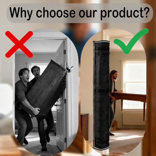 Quilted Door Jamb Protector Pad, with 3 Sewn-in Steel Spring Clips,Black (72" x 24")