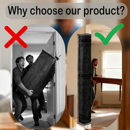 Quilted Door Jamb Protector Pad, with 3 Sewn-in Steel Spring Clips,Black (72" x 24")