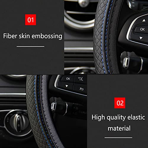 Car Steering Wheel Cover, Steering Wheel Cover for Men and Women, 15 Inch Microfiber Leather Auto Steering Wheel Cover, PU Leather Car Steering Wheel Cover Fit for Most Cars, SUVs, Trucks - color: Black Blue