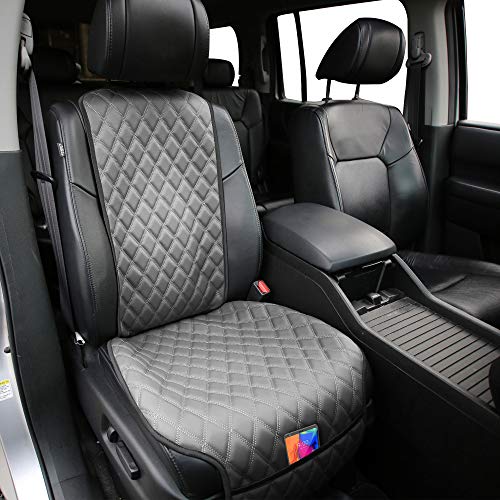 FH Group Car Seat Cushion – Faux Leather Single Front Seat Cover with Front Pockets, Airbag Compatible, Universal Fit Car Seat Cushion for Driver or Passenger Seat, SUV, Truck, Sedan & Van – Gray - color: Gray, style: Front Set