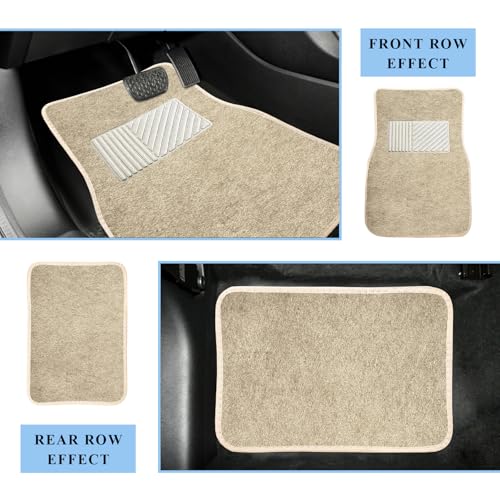 4PCS Car Floor Mats, Waterproof Non-Slip Car Floor Liners with Safety Heel Pad, All-Weather Wear-Resistant Mats Heavy Duty Universal Carpets for Truck SUV Van Sedan (Beige) - color: Beige