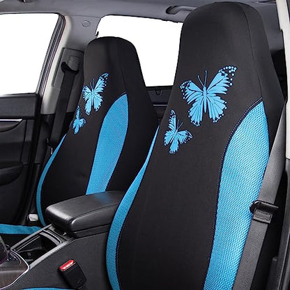 Flying Banner Butterfly car seat Covers ful Set Fashion Universal Lady Woman Female Rear Bench Split Colorized (2 Fronts, Mint Blue) - color: Mint Blue, size: 2 Fronts
