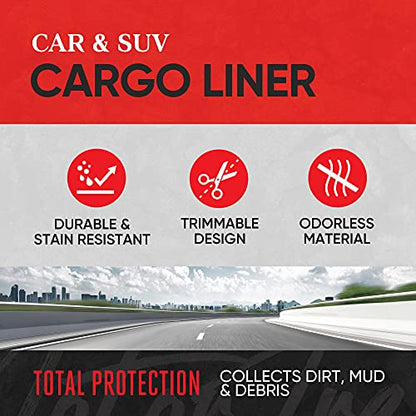 Motor Trend FlexTough Beige SUV Cargo Liner & Car Trunk Mat - Universal Trim-to-Fit All Weather Cargo Mats for Back of SUV - SUV Trunk Mat & Trunk Liner Floor Mat Cargo Cover - Trunk Cover - color: Beige