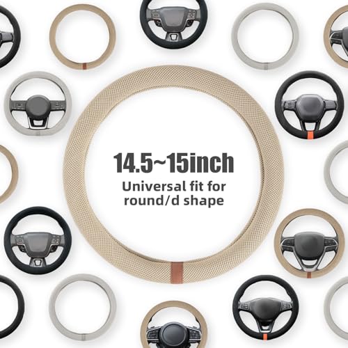 Universal Car Steering Wheel Cover for Summer, Non-Slip Breathable Cooling Steering Wheel Cover Protector with Brown Mark Upgraded Silicone Inner Ring for Summer D Shape & Round Shape, Khaki - color: Khaki Brown