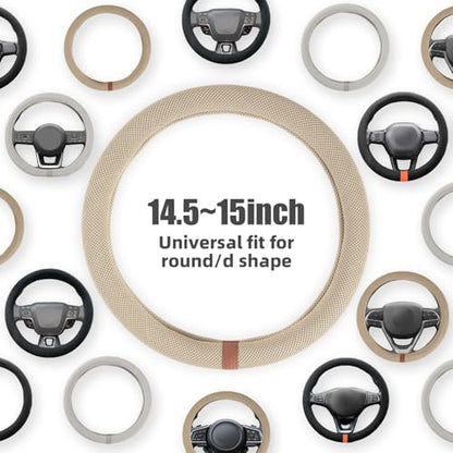 Universal Car Steering Wheel Cover for Summer, Non-Slip Breathable Cooling Steering Wheel Cover Protector with Brown Mark Upgraded Silicone Inner Ring for Summer D Shape & Round Shape, Khaki - color: Khaki Brown