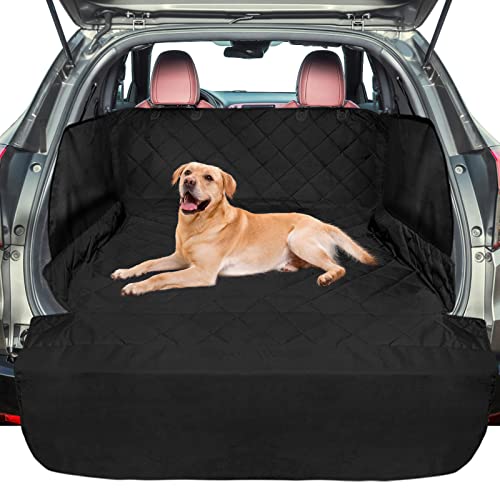 F-color SUV Cargo Liner for Dogs - Waterproof Pet Cargo Liner with Side Flaps, Comfort Dog Cargo Cover with Bumper Flap, Scrachproof Non-Slip for Large SUVs Sedans Trunks Vans, Black - color: Black, size: Medium Standard (With Flaps) 81"