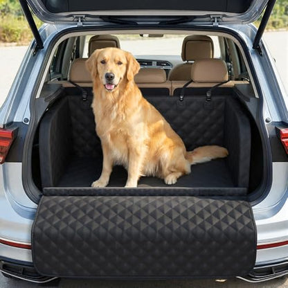 Pecute SUV Cargo Liner for Dogs, Water Resistan Pet Trunk Cover with Soft Cushion, Non-Slip Dog Back Seat Mat for SUVs Sedans with Bumper Flap Protector, Padded, Black - size: L