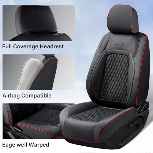 Coverado Chevy Chevrolet Silverado GMC Sierra Seat Covers, Custom Fit for 2007-2026 1500, 2015-2026 2500HD 3500HD Crew Double Extended Cab Truck, Faux Waterproof Leather Seat Covers (Front, Redline) - color: Red Line, size: Front